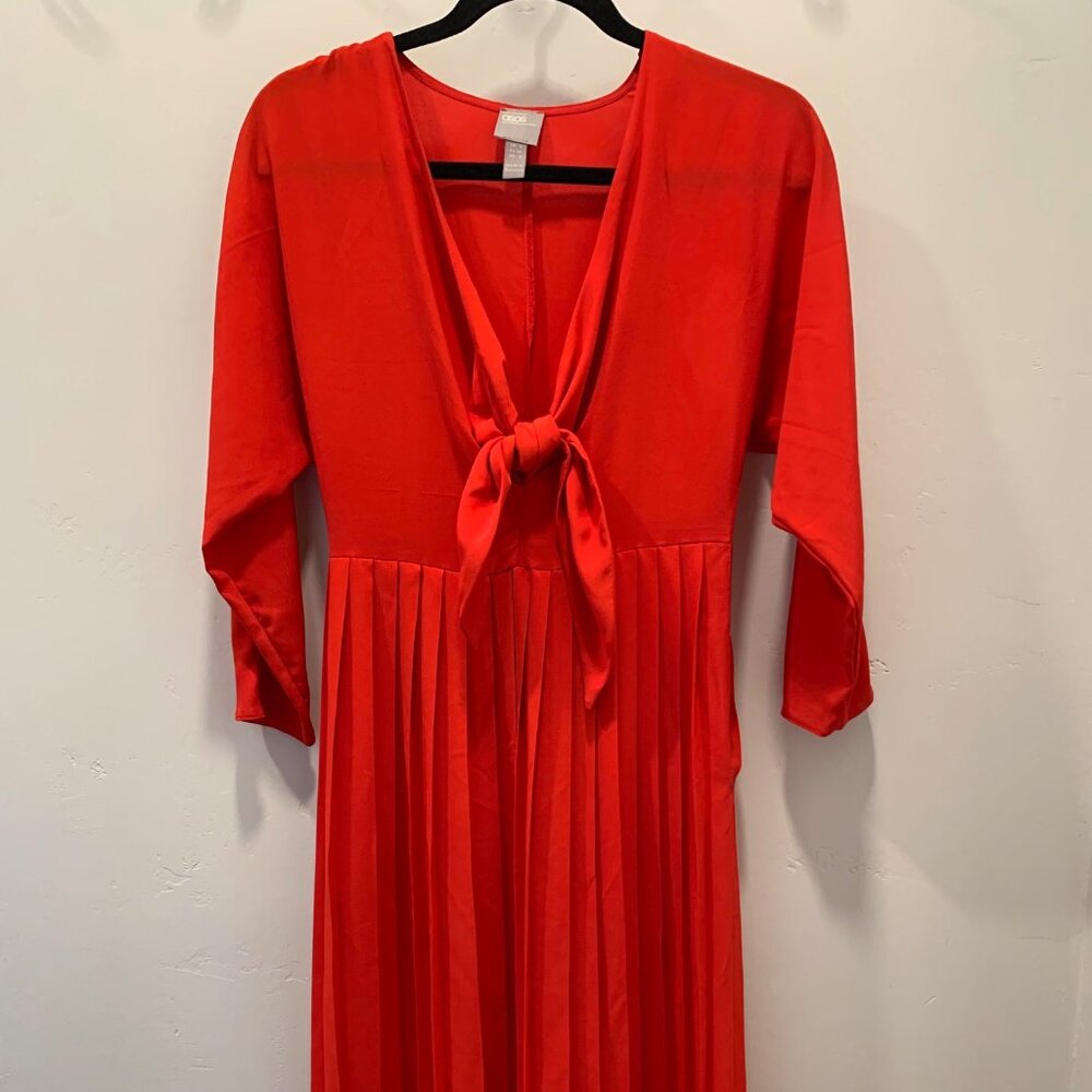 ASOS Red Sheer Pleated Midi Dress with Front Tie Size 2